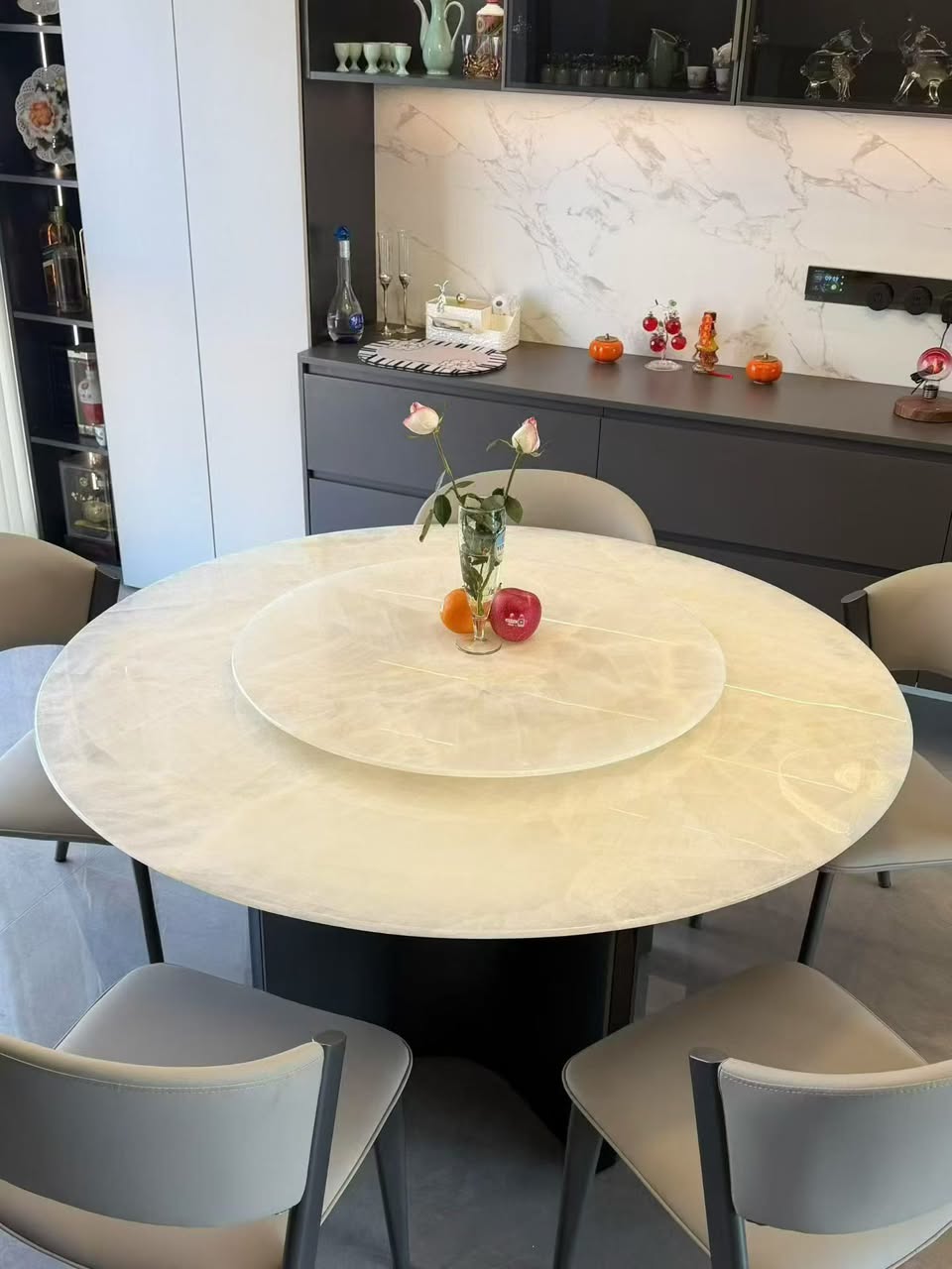 Round Stone-Look Dining Table